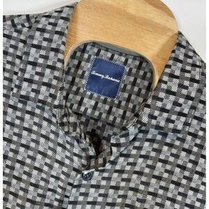 Tommy Bahama Shirt Mens XL Black Geometric‎ Silk Blend Short Sleeve Hawaiian